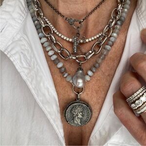 Sterling Silver Diamond Large Coin Pendant $225 Retail